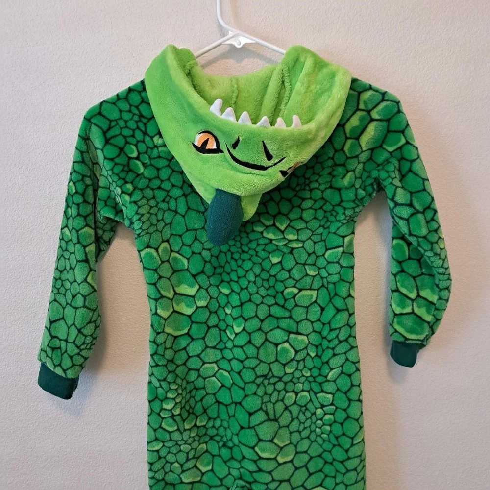 Saint Eve Kids Green Dinosaur Hooded Fleece Union Suit Pajamas Sleeper